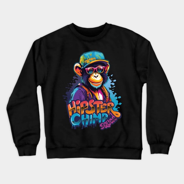 Hipster Chimp Squad Crewneck Sweatshirt by Graftriker